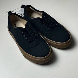 Old Navy Kids Black Canvas Slip On Faux Lace Sneakers Sz 12